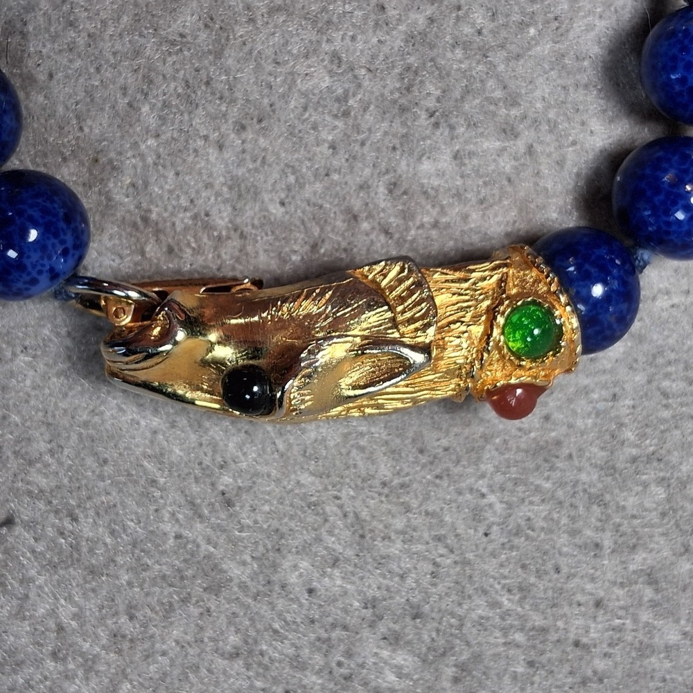 Les Bernard Lapis Lazuli Panther Bracelet Multi Gem Cabochon 8" Large Vintage - Picture 7 of 16